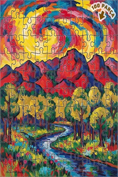 Teona Ahşap لغز خشبي مؤطر من طبقتين بتصميم الجبال المتدفقة والسماء الملونة، 1...