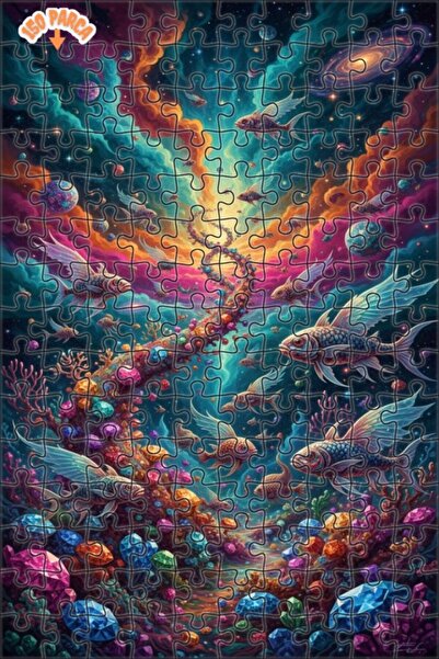 Teona Ahşap Winged Fishes and Galaxy Road View Oil Painting Double-Layer Fram...