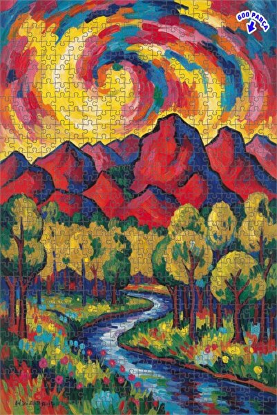 Teona Ahşap لغز خشبي مؤطر من طبقتين بتصميم الجبال المتدفقة والسماء الملونة، 6...