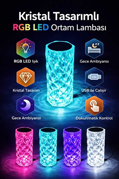 LİNALP Masa Lambası Rgb Renk Değiştiren Gece Lambası 16 Renk Dokunmatik Kontr...