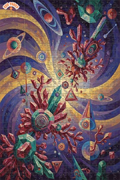 Teona Ahşap Galactic Crystal Flowers Oil Painting Look Wooden Puzzle 500 Piec...