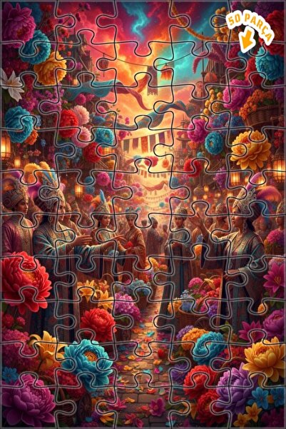 Teona Ahşap سوق زهور مهرجان الربيع بمنظر الرسم الزيتي 50 قطعة 15x25