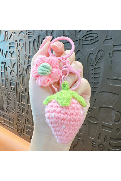 Choice Pink cute Knitted Strawberry Keychain Flower Accessories Bag Keyrings ...