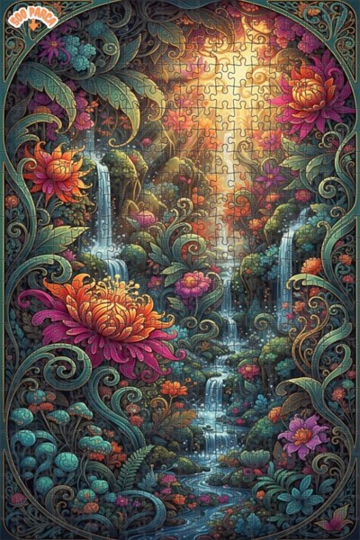 Teona Ahşap Fairytale Waterfall Forest Oil Painting Look Wooden Puzzle 500 Pi...