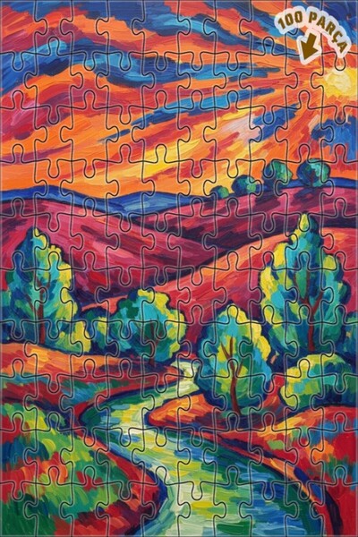 Teona Ahşap ألوان نابضة بالحياة، منظر جبلي ونهر، لغز خشبي ذو طابقين، 100 قطعة...