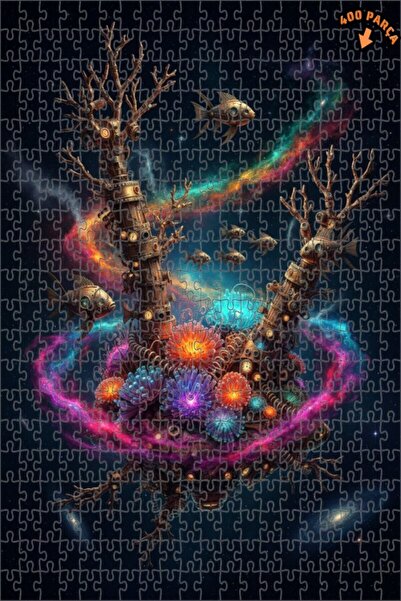 Teona Ahşap لغز خشبي ذو طبقتين من ستيامبنك جالاكتيك فيشز، 400 قطعة، 35x35 سم