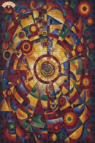 Teona Ahşap Abstract Geometry Art Oil Painting Look Double Layer Framed Woode...