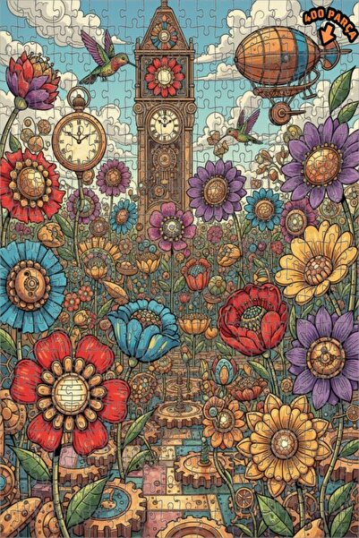 Teona Ahşap لغز خشبي على شكل زهور وسفن هوائية من Steam Clock، ذو طبقتين، 400 ...