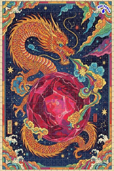 Teona Ahşap لغز خشبي مؤطر بطبقتين على شكل التنين والياقوت 600 قطعة 50x35