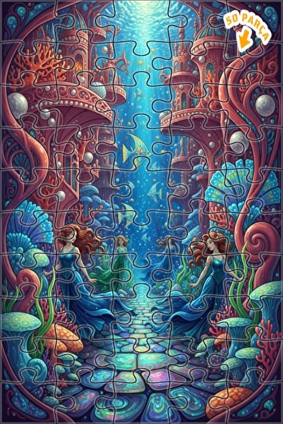 Teona Ahşap Mermaid Palace Fairytale Look Oil Painting Art Wooden Puzzle 50 P...