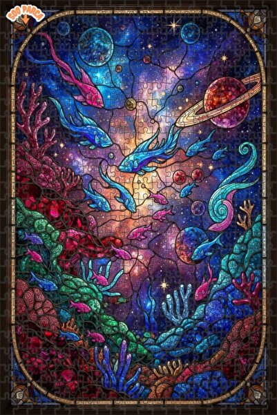 Teona Ahşap لغز خشبي بإطار مزدوج الطبقات على شكل أسماك ملونة من الكون 500 قطع...