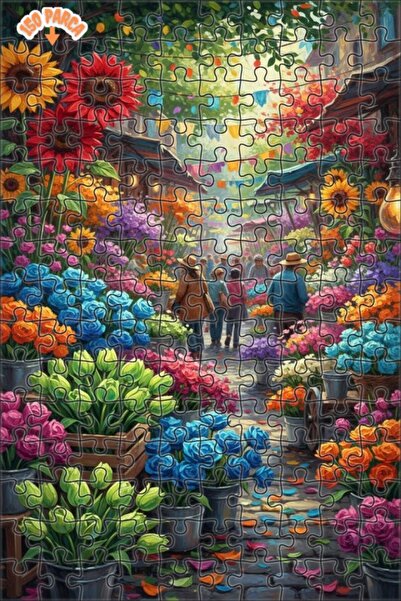 Teona Ahşap لغز خشبي بإطار مزدوج الطبقات بمظهر لوحة زيتية لسوق الزهور الحية 1...