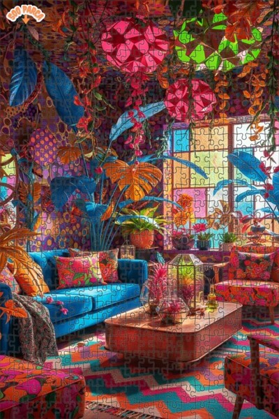 Teona Ahşap Bohemian Colorful Double Layer Framed Wooden Puzzle 500 Pieces 50X30