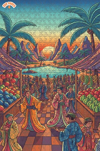 Teona Ahşap Ancient Market Scene Double Layer Framed Wooden Puzzle 500 Pieces...