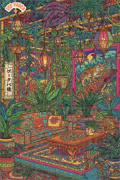 Teona Ahşap لوحة زيتية لمنزل الغابة الاستوائية بتصميم النمر والطاووس، لوحة خش...