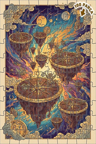 Teona Ahşap لغز خشبي ذو طبقتين من سلسلة جزيرات البوصلة السماوية، 100 قطعة، مق...