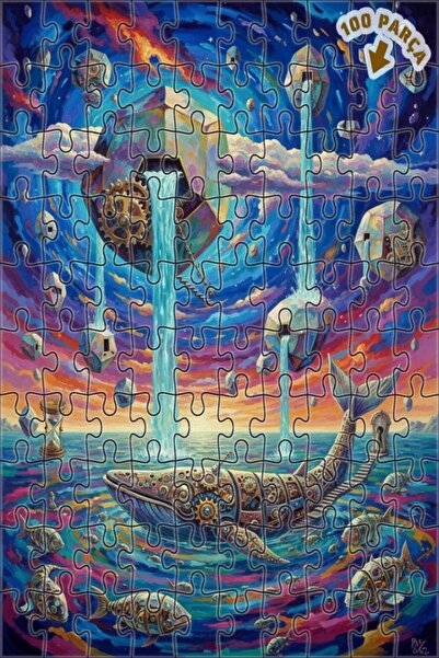 Teona Ahşap لغز خشبي ميكانيكي على شكل حوت بتصميم لوحة زيتية، ذو طبقتين، 100 ق...