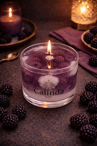 Calinda Candles Böğürtlen Tasarımlı Soya Wax & Jel Mum Dekoratif Mum (Kokusuz)