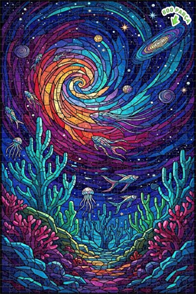 Teona Ahşap أسماك سحرية في بحر الفضاء، لغز خشبي ذو طابقين بإطار شفاف ملون، 80...