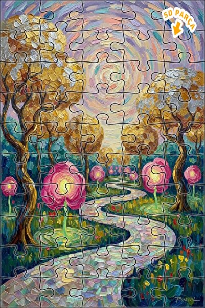 Teona Ahşap لغز خشبي بمظهر لوحة زيتية لطريق الغابة السحرية 50 قطعة 15×25