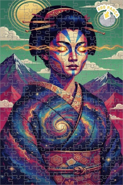 Teona Ahşap لوحة زيتية لشخصية جيشا فضائية بمظهر فني حديث، لغز خشبي مؤطر ذو طب...