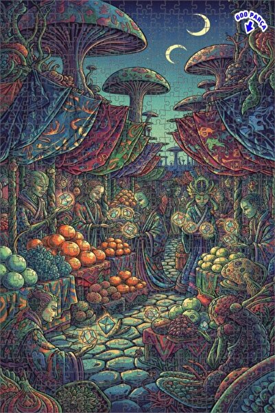 Teona Ahşap لغز فني على شكل سوق الفطر الرائع، مرسوم بالزيت، 600 قطعة، 50x35 سم