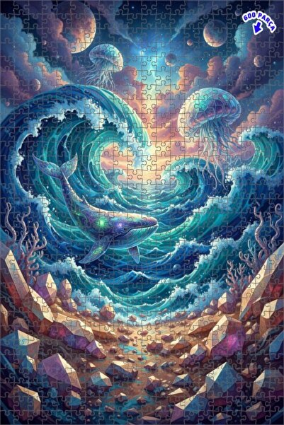 Teona Ahşap لغز خشبي مؤطر بطبقتين على شكل حوت ساحر وقنديل البحر المجربي 600 ق...