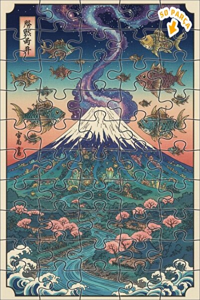 Teona Ahşap لغز يوكيو-إي فيش سكاي ماونت، لغز خشبي ذو طبقتين، 50 قطعة، 15×25