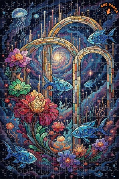 Teona Ahşap لغز خشبي رائع على شكل أسماك المجرة والزهور الملونة ذو طبقتين 400 ...