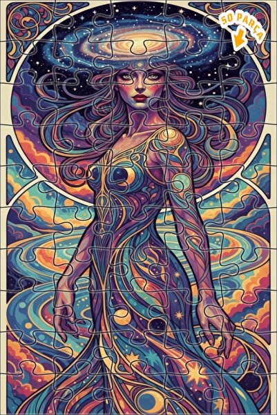 Teona Ahşap لغز خشبي بإطار ذو طبقتين بمظهر الألوان المائية، ملكة الكون، 50 قط...