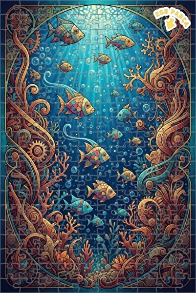 Teona Ahşap لغز خشبي مؤطر من طبقتين على شكل أسماك على طراز آرت نوفو 200 قطعة ...