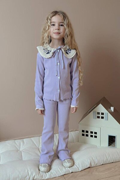 Minigimin Cicileri Set de 2 piese pentru fetițe, cu guler brodat și detaliu e...