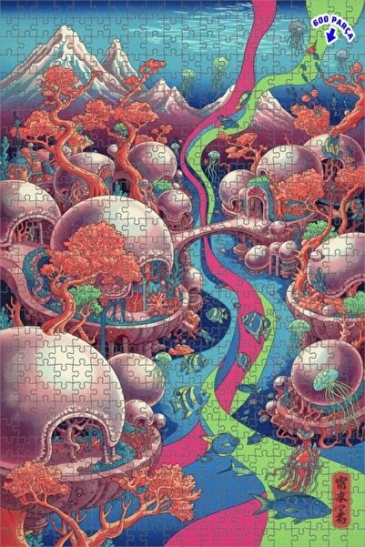 Teona Ahşap لغز خشبي رائع بإطار ذو طابقين بمظهر لوحة زيتية لمدينة تحت الماء 6...