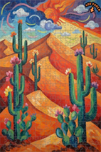 Teona Ahşap لغز خشبي مؤطر ذو طبقتين بتصميم زهور الصحراء والصبار، 400 قطعة، مق...