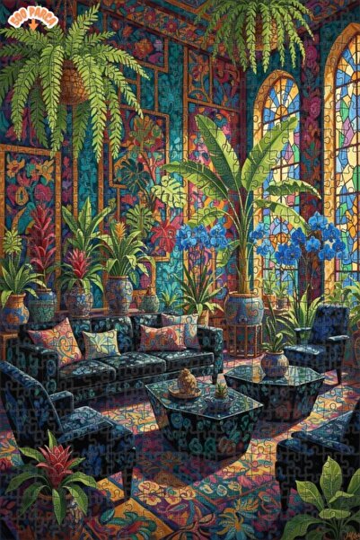 Teona Ahşap Tropik Garden Hall Oil Painting Double-Layer Framed Wooden Puzzle...