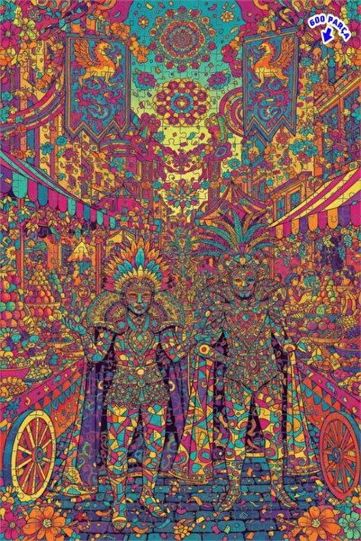 Teona Ahşap شخصيات كرنفال ملونة ذات مظهر زيتوني، لغز خشبي مؤطر بطبقتين 600 قط...