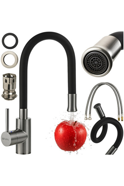 Ruhhy Baterie de bucatarie 360°, aerator si comutator de debit – Culoare negr...