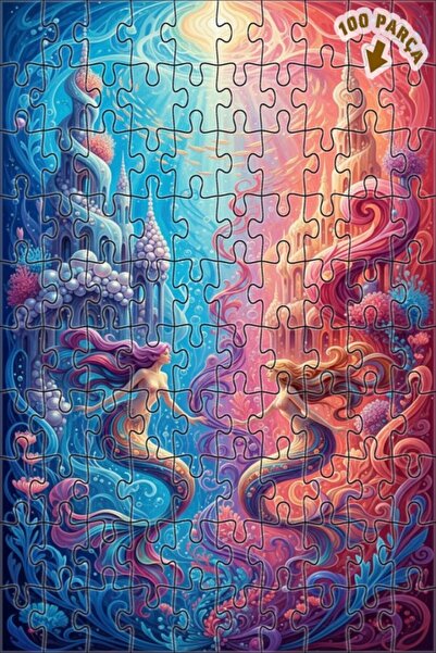 Teona Ahşap لغز خشبي مؤطر ذو طبقتين بتصميم حكاية حورية البحرين، 100 قطعة، مقا...