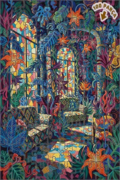 Teona Ahşap طاولة صالون تروبيك، لوح خشبي بتصميم لوحة زيتية، 100 قطعة، مقاس 25x25