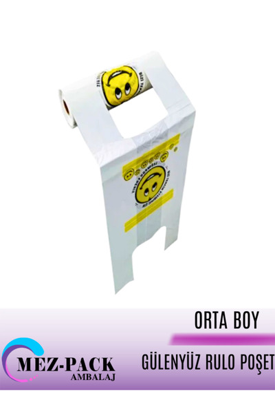 MEZ-PACK Orta Boy Gülenyüz Baskılı Rulo Poşet Market Manav Atlet Hışır
