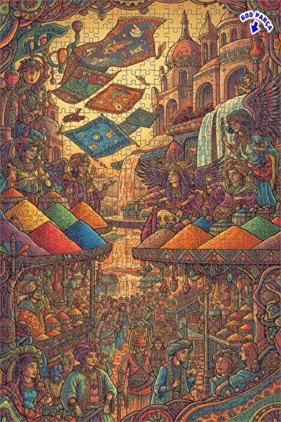 Teona Ahşap ألغاز السجاد الطائر ذات الطابقين بإطار خشبي 600 قطعة 50x35