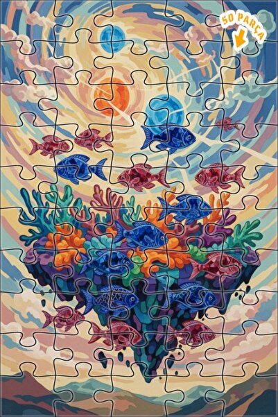 Teona Ahşap الرحلة الغامضة لأسماك السماء الزرقاء، لوحة زيتية، أحجية خشبية مؤط...