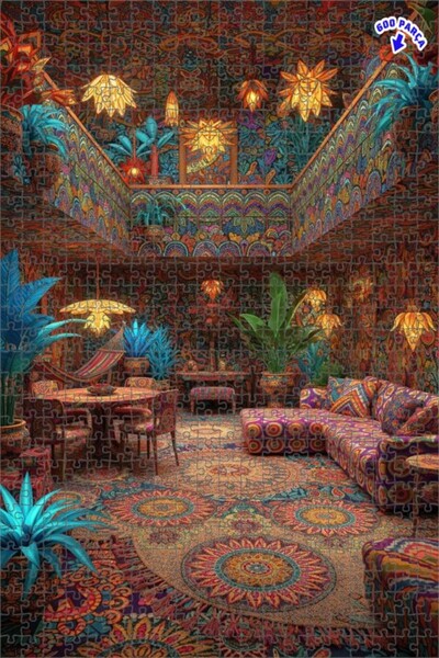 Teona Ahşap لغز خشبي مؤطر ذو طابقين بتصميم بوهيمي ملون يشبه لوحة زيتية، 600 ق...