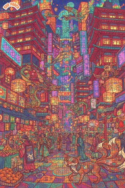 Teona Ahşap Dragon City Colorful Double Layer Framed Wooden Puzzle 500 Pieces...