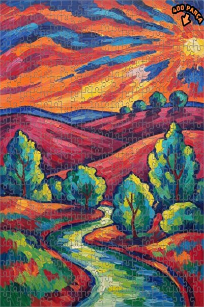 Teona Ahşap ألوان نابضة بالحياة، منظر جبلي ونهر، لغز خشبي ذو طابقين، 400 قطعة...