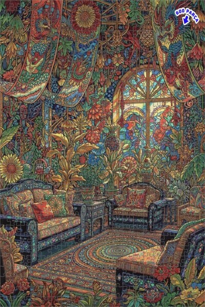 Teona Ahşap لغز خشبي بمظهر غرفة الغابة الرائعة مرسومة بالزيت 600 قطعة 50x35