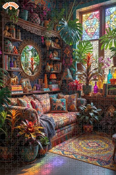 Teona Ahşap Bohemian Colorful Double Layer Framed Wooden Puzzle 500 Pieces 50X30