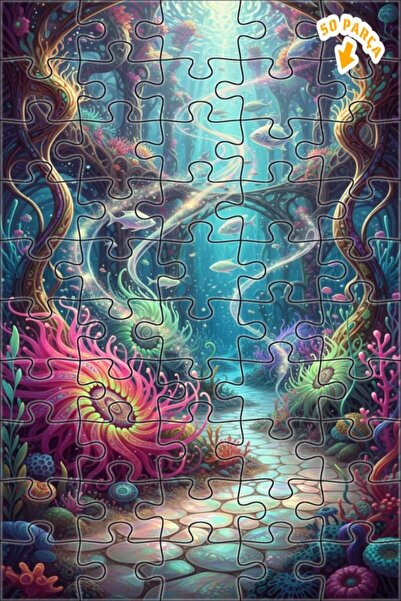 Teona Ahşap لغز خشبي مؤطر ذو طابقين بتصميم غابة الغواصة السحرية بمظهر الألوان...