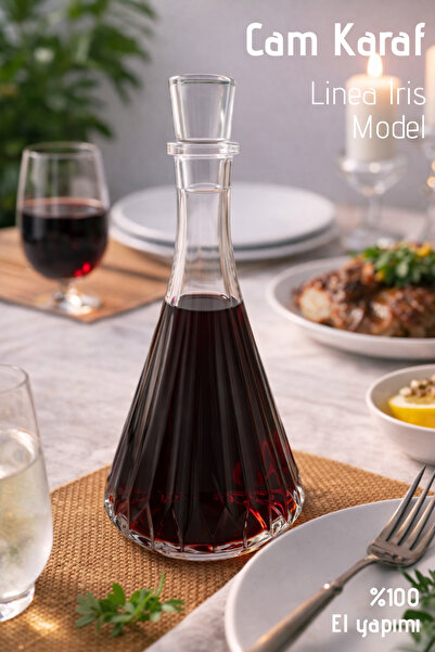 Nandy Home El Yapımı Cam, Linea İris Model Kapaklı Sürahi - 1Lt. Cam Sürahi