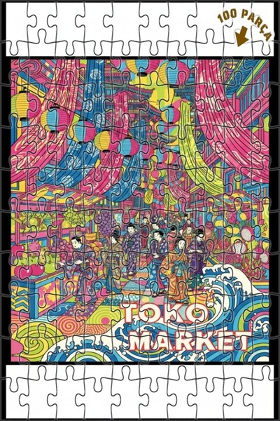 Teona Ahşap Vibrant Colors Japanese Market Look Linear Double-Decked Framed W...